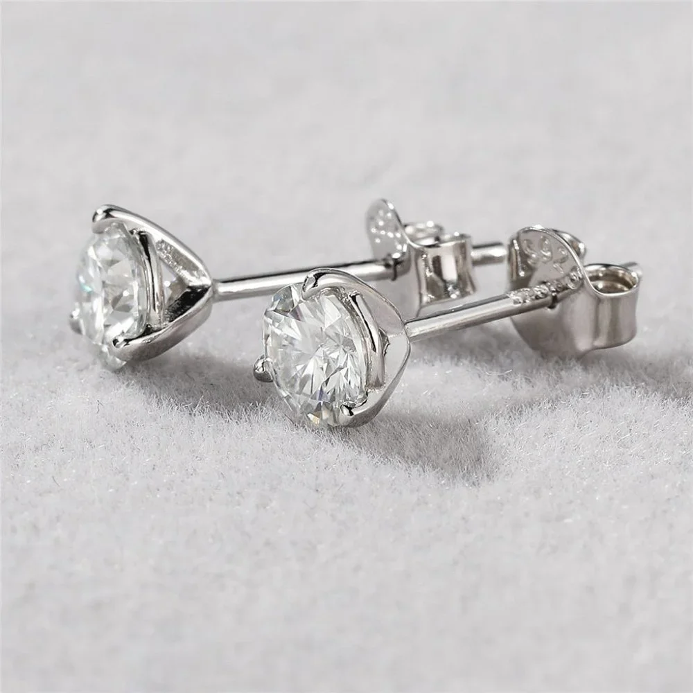 Certified 1ct. t.w. Moissanite Diamond Round Stud Earrings NEW